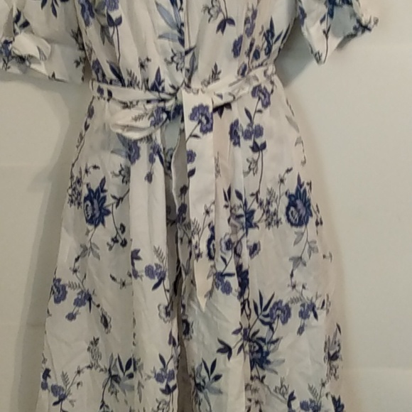 Blue White Floral Ethereal Fairy Lightweight Cotton Garden Milkmaid Shirt dress - Picture 4 of 13